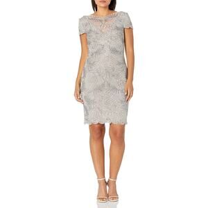 Tadashi Shoji Pemba Embroidered Lace Cocktail Dress Light Pearl